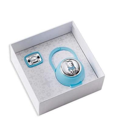 Disney Baby - pacifier chain with clip and pacifier box in silver - perfect as a gift idea for baptism or birthday - Winnie -Puuh -Design light blue