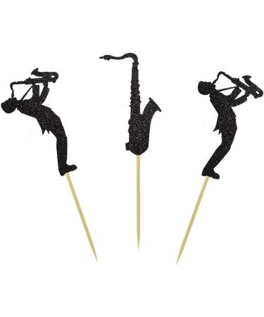 Morndew 24 PCS Black Glitter Saxophone and Player Cupcake Toppers for Kids Music Themed Party Children Birthday Party Baby Shower Wedding Party Decorations - Buy Online on GoSupps.com