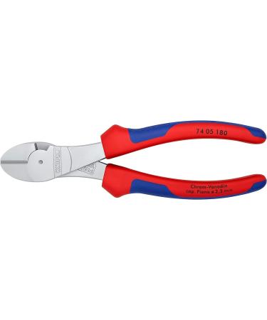 Knipex High Leverage Diagonal Cutter chrome-plated with multi-component grips 180 mm (self-service card/blister) 74 05 180 SB Multi-component Grips Blue/Red 180 mm chrome-plated on self-service card - Buy Online on GoSupps.com