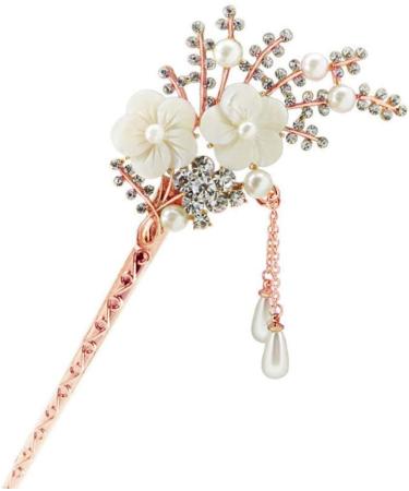 Minkissy 1PC Flower Pearl Hair Chopstick Alloy Hair Pin Chopsticks with Tassel Vintage Hair Stick for Girls Women - Buy Online on GoSupps.com