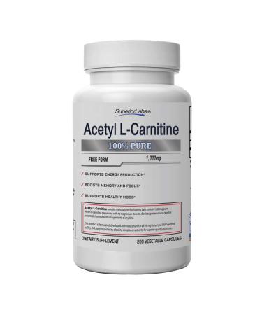 Superior Labs | Acetyl L-Carnitine 1000mg | 200 caps | Maximum Absorption | Pure Vegetable Capsules | Zero Synthetic Additives | Superior Absorption