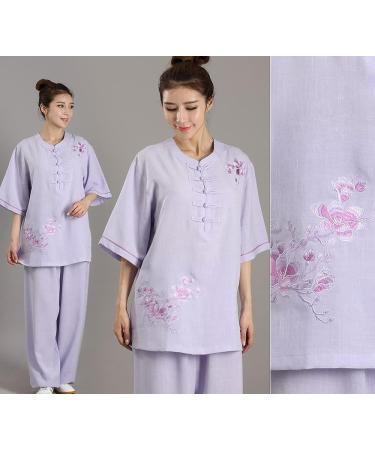 Women's Tai Chi Zen Meditation Suit | Chinese Kung Fu Clothing Set in Purple | Linen Cotton Yoga Shirt & Pants | Size Large - Buy Online on GoSupps.com