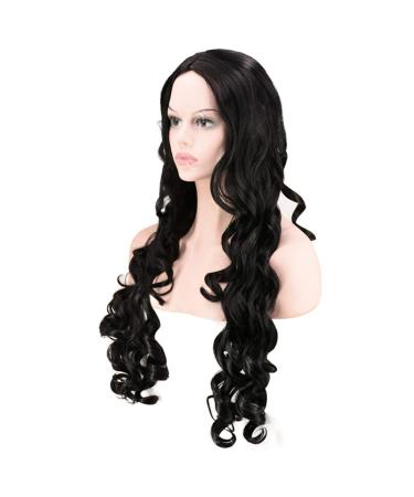 Women's Black Curly Wig - Long Synthetic Wavy Hair for Cosplay | 70s 80s 60s Styles - Buy Online on GoSupps.com