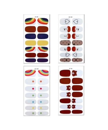 4 Sheets DIY Flower Nail Art Design Rainbow Nail Decals Nail Stickers Nail Art 3D Self-adhesive(Type 1)