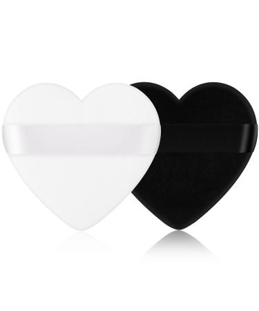 Powder Puff Start Makers Heart-Shaped Makeup Puffs Soft & Reusable Velvet Makeup Sponge Puffs with Strap Wet Dry Use Face Make Up Puffs for Loose Powder Foundation (2PCs-Black&White)