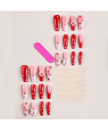 24Pcs Press on Nails Long French Tips Fake Nails Acrylic False Nails Summer Reusable Square Artificial Nails for Women Girls - Buy Online on GoSupps.com