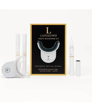 Luxissimo Professional LED Teeth Whitening Kit with 3 Whitening Pens Rechargeable Wireless Device UV-Activated Technology 15 Min Daily Treatment with Shade Guide