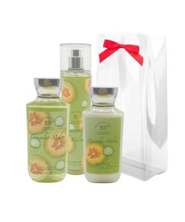 Bath & Body Works CUCUMBER MELON 3-piece Gift Set with a Red Bow for Holiday & Gifts - Mist Shower Gel and Body Lotion - Limited Edition