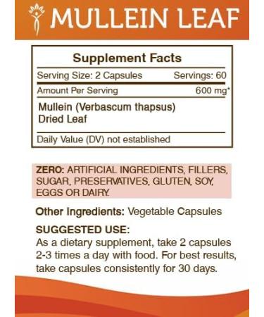 Secrets of the Tribe Mullein Leaf Capsules 600 mg Mullein (Verbascum thapsus) Dried Leaf, Lung Support (120 Capsules) Supplement 120 Count (Pack of 1) - Buy Online on GoSupps.com