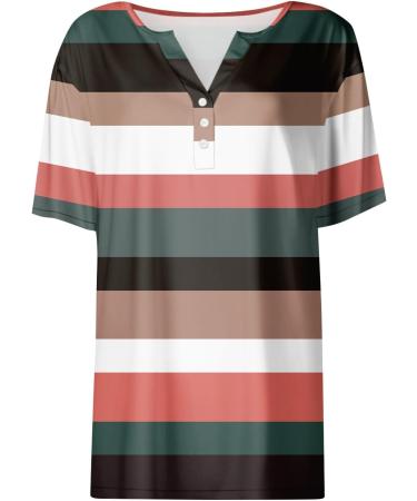 Women's Striped V-Neck Henley T-Shirt - Oversized Casual Blouse | Trendy Aesthetic Tunic in Light Pink - Buy Online on GoSupps.com