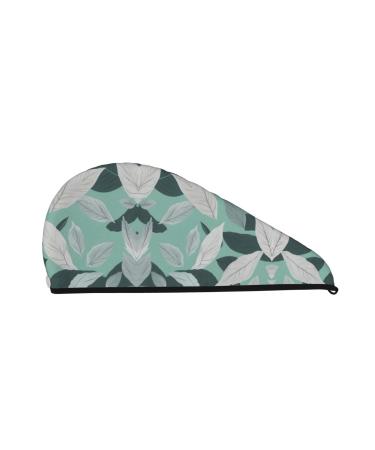 Mint Gray Leaves Coral Velvet Dry Hair Cap Quick-Dry Hair Towel Wrap for Women and Men Ideal for Travel & Home