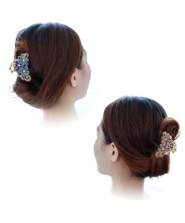3 Pcs Vintage Rhinestone Hair Claw Set - Fancy Hair Clips for Women - Decorative Flowers Hair Barrette - Purple/Silver/Sky Blue - Buy Online on GoSupps.com