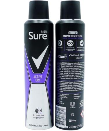 (6 x 250ml) Sure Men ACTIVE Dry 48h Anti-Perspirant Deodorant (6 x 250ml) Fresh 250 ml (Pack of 6) - Buy Online on GoSupps.com