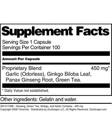 Terravita Anti-Aging Complex - Ginkgo Green Tea Ginseng and More - 450 mg (100 Capsules ZIN: 517066) - 3 Pack - Buy Online on GoSupps.com