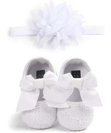 MACHSWON Baby Girls White Mary Jane First Walking Shoes with Bow-Knot and Headband | Anti-Slip Soft-Soled Princess Shoes for Infant Girls 3-6 Months - Buy Online on GoSupps.com