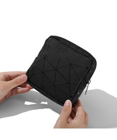 Sanitary Napkin Storage Bag,Menstrual Cup Pouch,Girls Travel Geometric Stitching Small Makeup Sanitary Pads Organizer,Small,Portable,Large Capacity (Black)