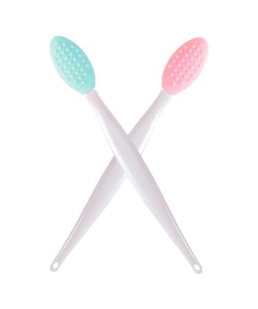 2 Pcs Lip Scrub Brush Silicone Exfoliating Lip Brush Double-sided Soft Lip Scrub Brush Nose Blackhead Clean Lip Scrub Tool Set(COLOR:Pink and Green)