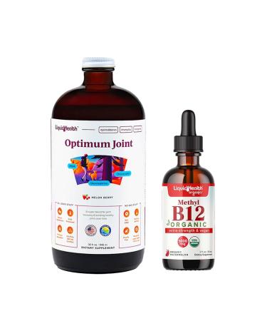 LIQUIDHEALTH Optimum Joint Liquid Supplement & Organic Methyl B12 5000mcg Vitamin Drops with Tart Cherry Juice for Immune Support Bone & Joint Health Naturl Energy Boost Improved Focus & Memory