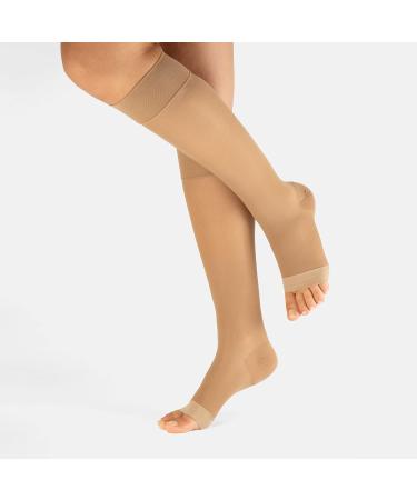 Calzitaly 1/2 Toe-Free Compression Stockings | Soft Support 18-22 mmHg | Open Toe | 140 Den | Made in Italy | Skin Color | Size S/M | 2 Pack - Buy Online on GoSupps.com