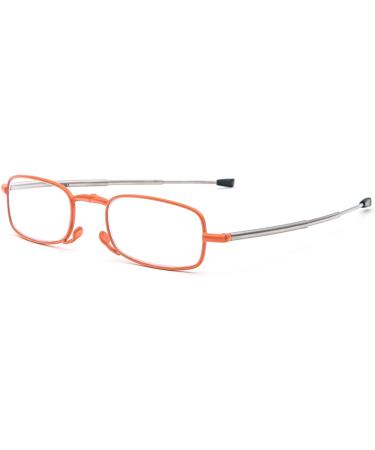 Cokobin Foldable Reading Glasses +1.0 | Stainless Steel Anti-Blue Light | Portable for Men & Women | Hard Shell Case Included - Orange - Buy Online on GoSupps.com