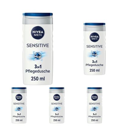 Nivea men sensitive shower gel (250 ml) pH -skin -friendly care shower for sensitive skin men shower gel with bamboo extract for body face and hair (pack with 5) 250 ml (5 -pack) sensitive - new version