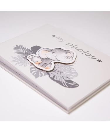 Cute Baby Elephant Grey Photo Album | Silver Stars & Palm Leaves | New Born/Baby Shower | 24 Spaces 4x6 by Happy Homewares - Buy Online on GoSupps.com