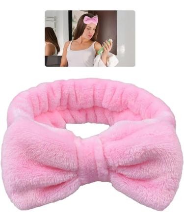 Makeup Headband Elastic Bow Spa Head Bands Coral Fleece Headwrap for Washing Face Pink Plush Bow Headband - Buy Online on GoSupps.com