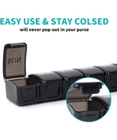 2 PCS Small Weekly Pill Organizer - Pocket Daily Pill Case for Vitamins Supplements & Fish Oil - 7 Days Black Planner - Buy Online on GoSupps.com