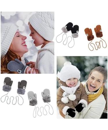 0-3Y Kids Knitted Mittens with Hanging Neck String Thicken Soft Plush Thermal Winter Warm Gloves Full Finger Cycling Biking Sports Gloves for Baby Infant Children Toddler Girls Boys Black - Buy Online on GoSupps.com