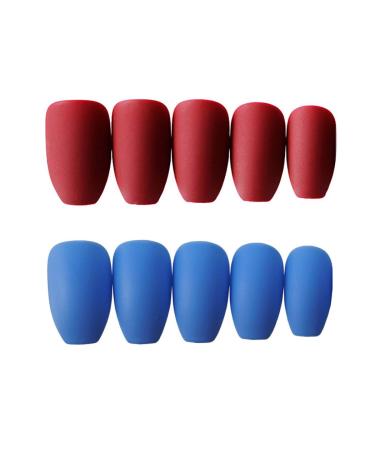 24 Pcs Bohend Fashion Coffin False Nails - Matte Ballerina Press-On Nails for Women & Girls in Red & Blue - Buy Online on GoSupps.com