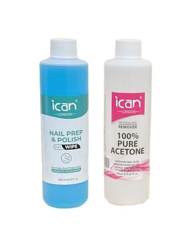 ican London Nail Gel Polish Prep Wipe 250ml + Pure Acetone Nail Polish Remover UV GEL Soak Off 250ml Combo Sets