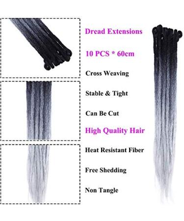 SEGO Dreadlocks Extensions - 10 Strands 24 Synthetic Braids | Handmade Black Gray & White Crochet Dreads - Buy Online on GoSupps.com