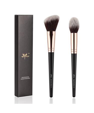 Anmor Contour and Highlighter Brush Set, Premium 2PCs Blush Bronzer Face Makeup Brush Kit, Perfect for Cheek Nose Blending Contouring Classic Black