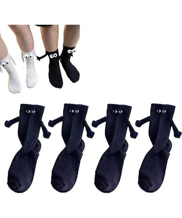 DOUHUA 2Pairs Funny Magnetic Suction 3D Doll Couple Socks Novelty Couple Holding Hands Sock Funny Socks for Women Men (2Pairs Black-B) Black-b 2Pairs