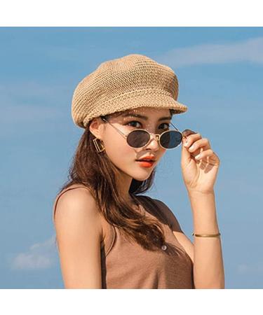 Octagonal Cap Straw Women Summer Newsboy Hat | Adjustable Boinas para Mujer | Breathable Knitted Beret - Buy Online on GoSupps.com