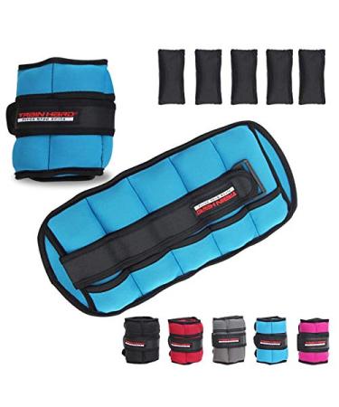 Trainhard 1 kg - 2.5 kg adjustable weight cuffs with 5 separable weight bags for hand and ankle -joint 2 Set - in 4 variants weight and 5 colors running weights 1.5 kg - blue