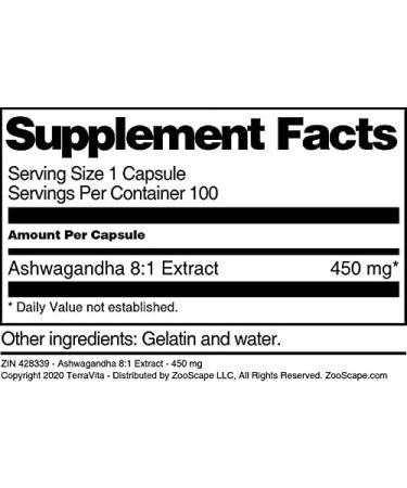 Ashwagandha 8:1 Extract - 450 mg (100 Capsules ZIN: 428339) - 2 Pack - Buy Online on GoSupps.com