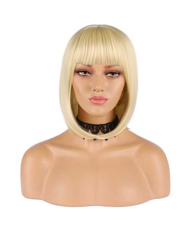 eNilecor Short Light Blonde Bob Wig 12 Straight with Bangs + Free Wig Cap - Buy Online on GoSupps.com