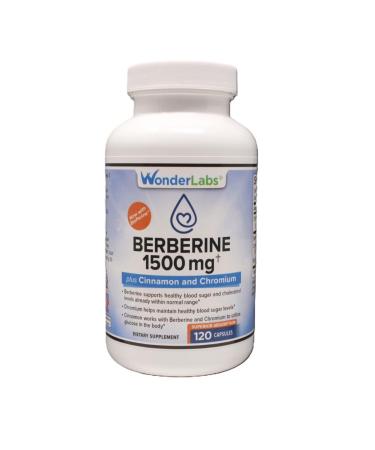 Wonder Laboratories Surperior Absorption Berberine HCL 1 500mg + Cinnamon Chromium and BioPerine Maintenance for Glucose Heart & Immune System Health Gluten & GMO Free - 120 Capsules 120 Count (Pack of 1)