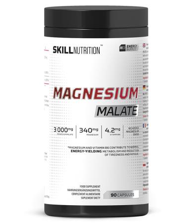 SKILL Nutrition Malate de Magn sium avec Vitamine B6 | 90 g lules | Active P-5-P 340 mg par portion | 3000 mg de malate hautement assimilable nergie muscles syst me nerveux | sans oxyde