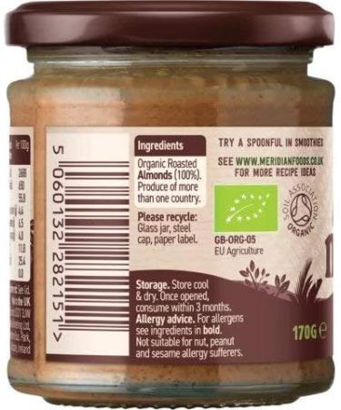  Meridian Meridian Foods Smooth Organic Almond Butter 100% Nuts 170g (pack of 6) - Buy Online on GoSupps.com