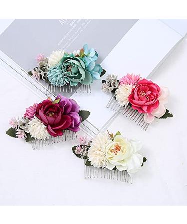 4-Piece Artificial Flower Hair Clips for Women - Metal Slide Feasts with Teeth - Wedding & Vacation Bun Accessories - Buy Online on GoSupps.com
