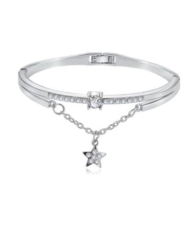 MAGICLULU Star Hand Jewelry Gemstone Bracelets Cuff Bracelet Sun and Moon Bracelet Star Women Bracelet Womens Bracelets Bracelet for Women Crystal Bead Bracelet Pendant Miss Vintage Silver 19.5*1.2cm