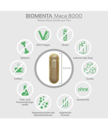 BIOMENTA Maca 8000 - 180 Vegan Capsules | High Potency 10:1 Black Maca Extract from Peru | Premium Quality for Energy & Vitality - Buy Online on GoSupps.com