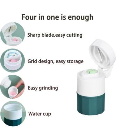 3 Compartment Pill Crusher & Cutter - Stainless Steel Blade Travel-Sized Multi-Function Storage Box - Cut & Grind Pills Vitamins Tablets (Green - Buy Online on GoSupps.com