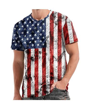 fannyouth American Flag Shirts for Men Distressed USA Flag Patriotic Short Sleeve Independence Day Crewneck T-Shirt A-01-4-black X-Large
