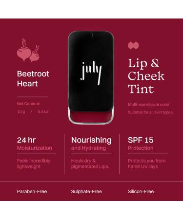 July Beetroot Heart Lip & Cheek Tint 3-in-1 | SPF 15 | 24hr Moisturization | Creamy Matte | Jojoba & Almond Oil | International Shipping - Buy Online on GoSupps.com