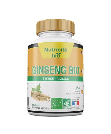 Organic Ginseng 60 capsules - Reduces fatigue stress and increases libido - Rich in active ingredients - 100% organic ginseng that facilitates recovery and restores energy