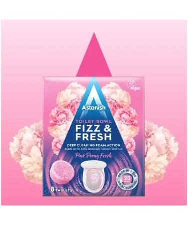 Astonish Toilet Bowl Fizz & fresh Deep Cleaning Foam Action - Pink Peony Fresh - Lemon Splash - Eucalyptus Fresh - 8 Tablets Each Pack - 24 Total Tablets - Buy Online on GoSupps.com