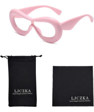 LJCZKA Oversized Blue Light Glasses - Y2K Oval Anti Eyestrain Eyewear | Clear Frame & Pink Party Glasses for International Shipping - Buy Online on GoSupps.com